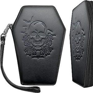 Skull Zip Around Coffin Wallet Wristlet